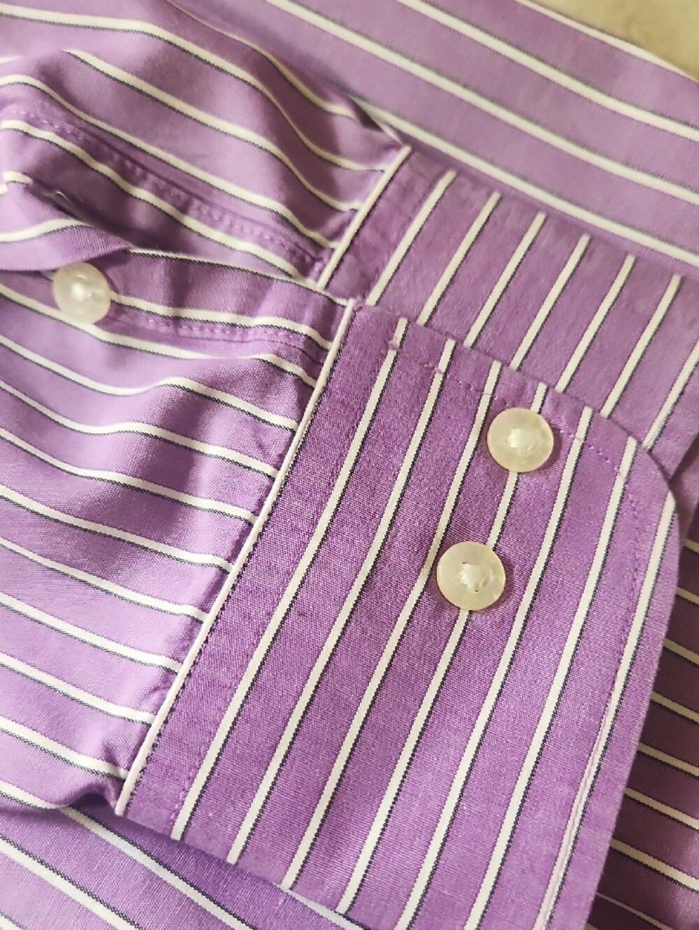 Lauren Ralph Lauren Purple and White Striped Button-Down Shirt - Picture 11 of 12